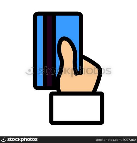 Hand Hold Crdit Card Icon. Editable Bold Outline With Color Fill Design. Vector Illustration.