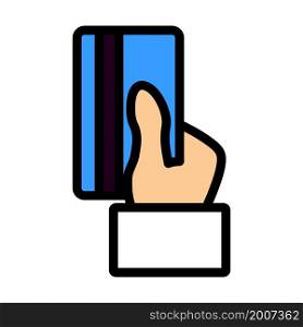 Hand Hold Crdit Card Icon. Editable Bold Outline With Color Fill Design. Vector Illustration.