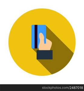 Hand Hold Crdit Card Icon. Flat Circle Stencil Design With Long Shadow. Vector Illustration.