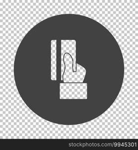 Hand Hold Crdit Card Icon. Subtract Stencil Design on Tranparency Grid. Vector Illustration.