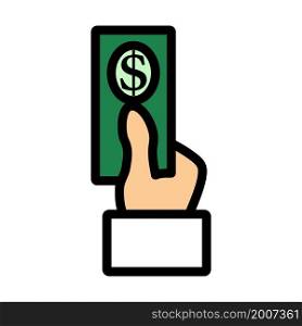 Hand Hold Dollar Banknote Icon. Editable Bold Outline With Color Fill Design. Vector Illustration.