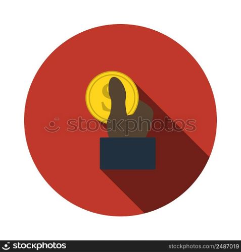 Hand Hold Dollar Coin Icon. Flat Circle Stencil Design With Long Shadow. Vector Illustration.