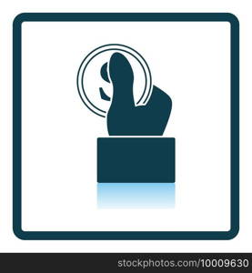 Hand Hold Dollar Coin Icon. Square Shadow Reflection Design. Vector Illustration.