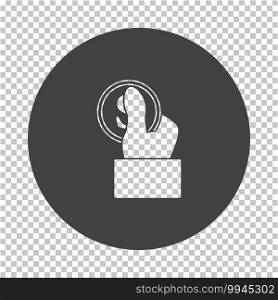 Hand Hold Dollar Coin Icon. Subtract Stencil Design on Tranparency Grid. Vector Illustration.