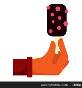 Hand hold popsicle icon. Flat illustration of hand hold popsicle vector icon for web design. Hand hold popsicle icon, flat style