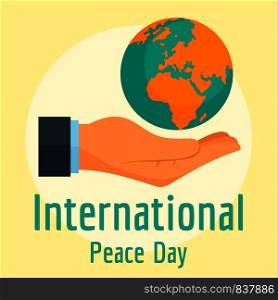 Hand hold the earth peace day background. Flat illustration of hand hold the earth peace day vector background for web design. Hand hold the earth peace day background, flat style