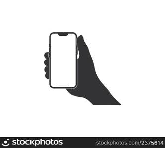 Hand hold the smartphone icon. Mobile phone and hand illustration symbol. Sign hand with phone vector desing.