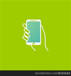 Hand hold the smartphone. Mobile phone touch screen in hand, icon flat design