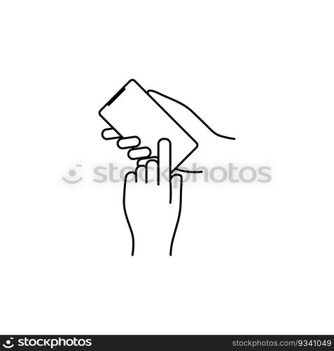 Hand hold the smartphone. Mobile phone touch screen in hand, icon flat design