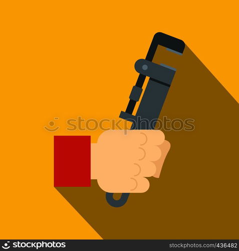 Hand holdimg calipers icon. Flat illustration of hand holdimg calipers vector icon for web on yellow background. Hand holdimg calipers icon, flat style