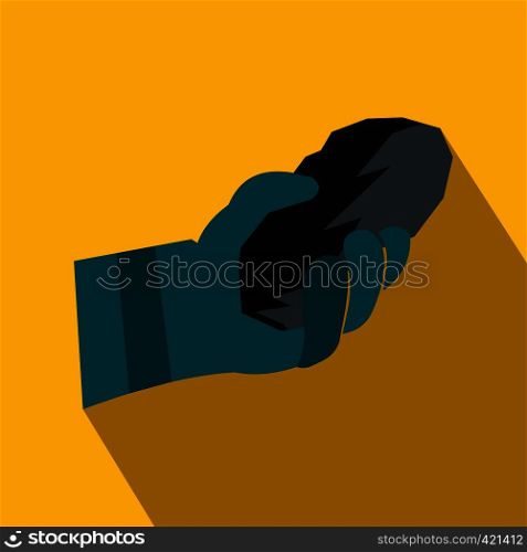 Hand holding a bunch of coal flat icon on a yellow background. Hand holding a bunch of coal flat icon