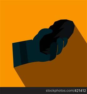 Hand holding a bunch of coal flat icon on a yellow background. Hand holding a bunch of coal flat icon
