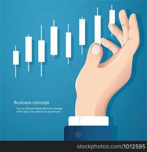 hand holding a candlestick chart stock market icon vector background