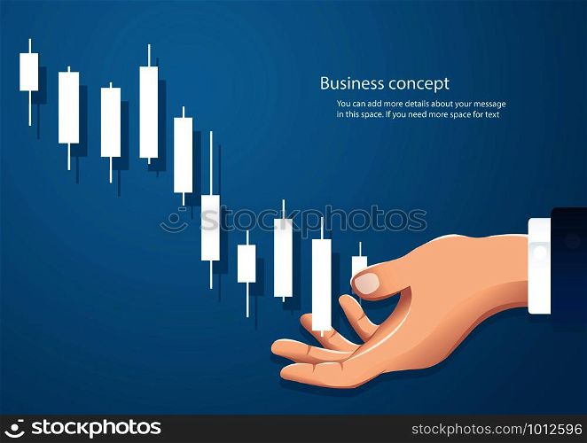hand holding a candlestick chart stock market icon vector background