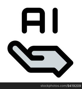 Hand holding a component of artificial intelligence.