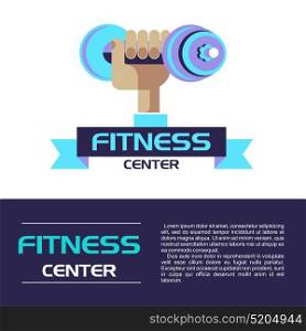 Hand holding a dumbbell. Fitness center logo. Vector illustration. Isolated on a white background.