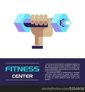 Hand holding a dumbbell. Fitness center. Vector illustration. Isolated on a white background.