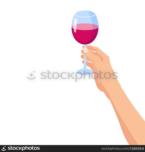 Hand holding a glass of red wine. Template vector illustration. Hand holding a glass of red wine. Template vector illustration isolated cartoon poster style banner