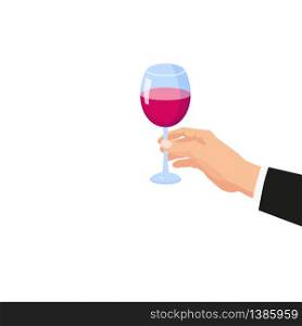 Hand holding a glass of red wine. Template vector illustration. Hand holding a glass of red wine. Template vector illustration isolated cartoon poster style banner