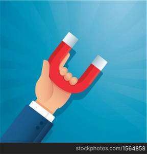 hand holding a magnet. concept of attracting investments vector illustration