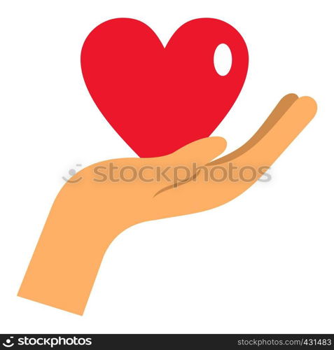 Hand holding a pink heart icon flat isolated on white background vector illustration. Hand holding a pink heart icon isolated