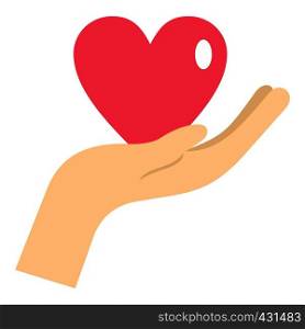 Hand holding a pink heart icon flat isolated on white background vector illustration. Hand holding a pink heart icon isolated