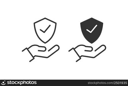 Hand holding a shield with checkmark icon. Vector illustration desing.