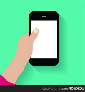 Hand Holding Abstract Design Mobile Phone wth Blank Screen for Your Text. Vector Illustration. Hand Holding Abstract Design Mobile Phone wth Blank Screen for Y