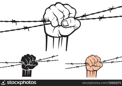 Hand holding barb wire vector illustration