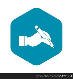 Hand holding black pen icon in simple style isolated vector illustration. Hand holding black pen icon simple