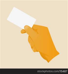 Hand holding blank business card template vector illustration