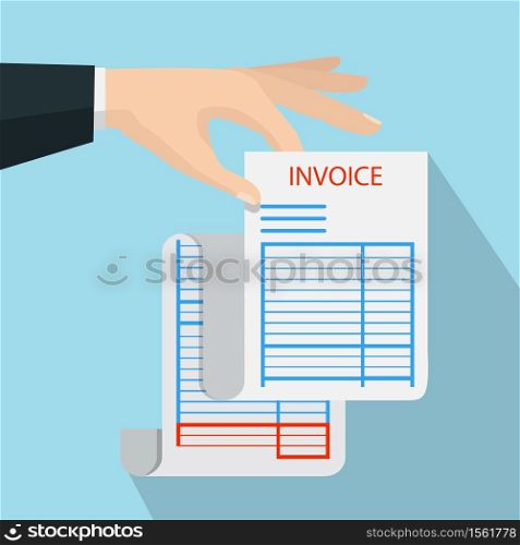 Hand holding blank of receipt. Vector illustration isolated on background. Vector illustration isolated on background. Hand holding blank of receipt.