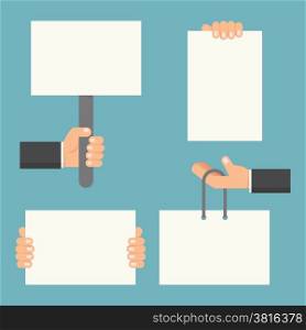 Hand holding blank paper, vector