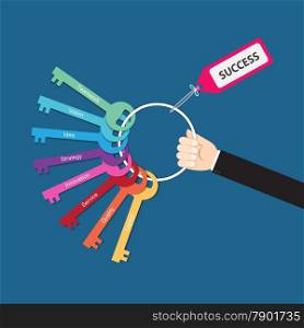 Hand holding bunch of keys for success, vector for success in business concept, key to success, key success factors, &#xA;