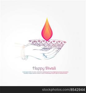 hand holding burning diya, diwali festival background