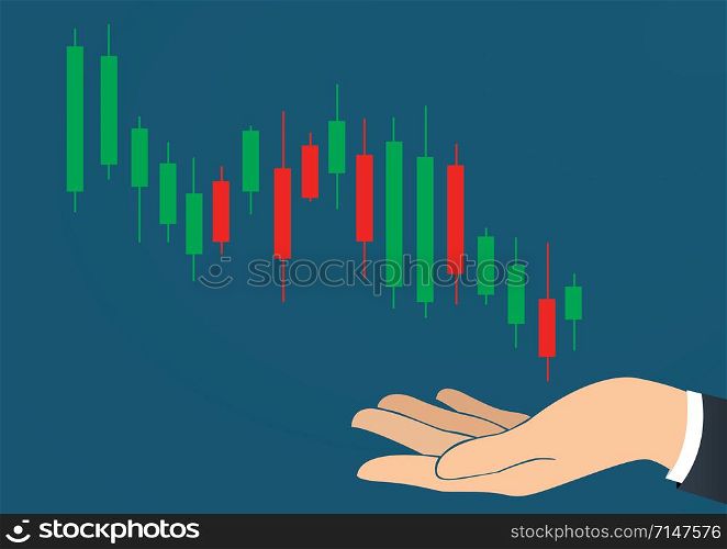 hand holding candlestick chart stock exchange vector