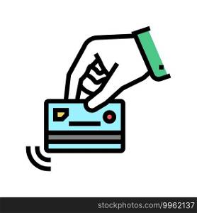 hand holding card with contactless payment chip color icon vector. hand holding card with contactless payment chip sign. isolated symbol illustration. hand holding card with contactless payment chip color icon vector illustration