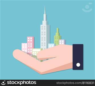 Hand holding city. city concept in businessman hand.