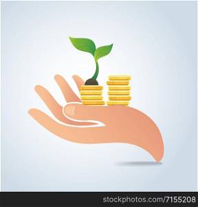 hand holding coins vector, business growth concept