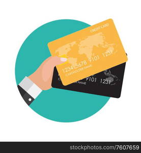 Hand holding credit card. Financial and online payments concept. Vector illustration EPS10. Hand holding credit card. Financial and online payments concept. Vector illustration