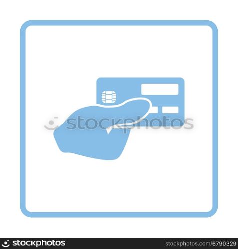 Hand holding credit card icon. Blue frame design. Vector illustration.