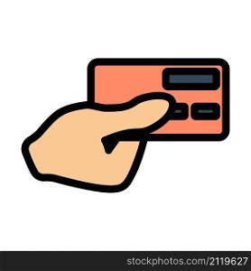 Hand Holding Credit Card Icon. Editable Bold Outline With Color Fill Design. Vector Illustration.