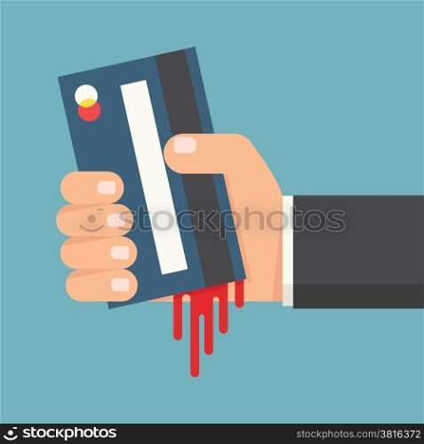 Hand holding credit card, vector