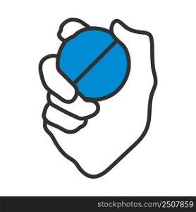 Hand Holding Cricket Ball Icon. Editable Bold Outline With Color Fill Design. Vector Illustration.