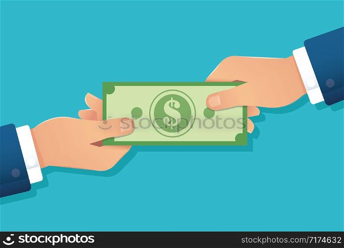 hand holding dollar bill , hands giving money vector illustration EPS10
