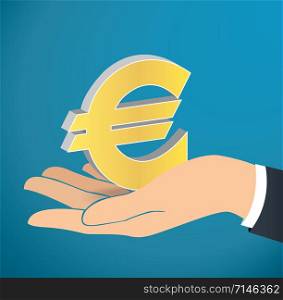 hand holding Euro icon vector