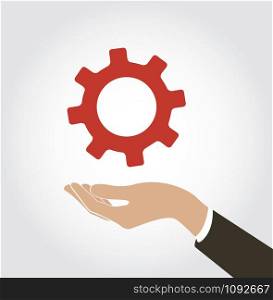 hand holding gear icon vector