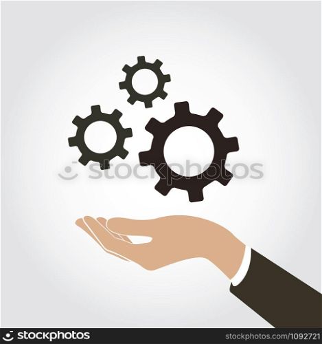 hand holding gear icon vector