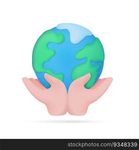 hand holding globe Earth care concept. 3d illustration