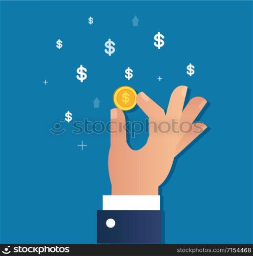 hand holding gold coin and Dollar icon vector, business concept